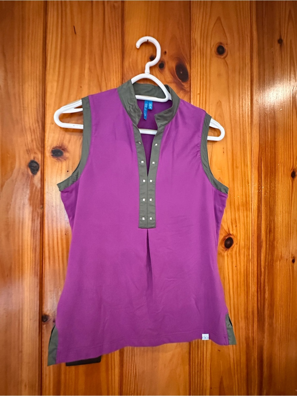 GG Blue Sleeveless Purple Women's Tunic Top with Olive Trim